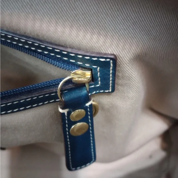 Coach Hamptons Blue Leather Satchel with Gold Accents